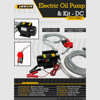 Diesel Oil Transfer: 70L/min Flow, 5M Self-Priming, IP54 Metal Pump Kit.